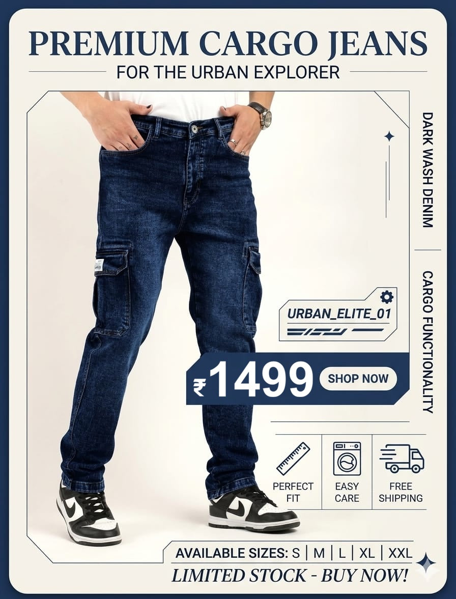 Jack&Jordan Ultra Dark blue denim cargo for men