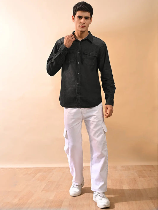 J&J black denim shirt for men