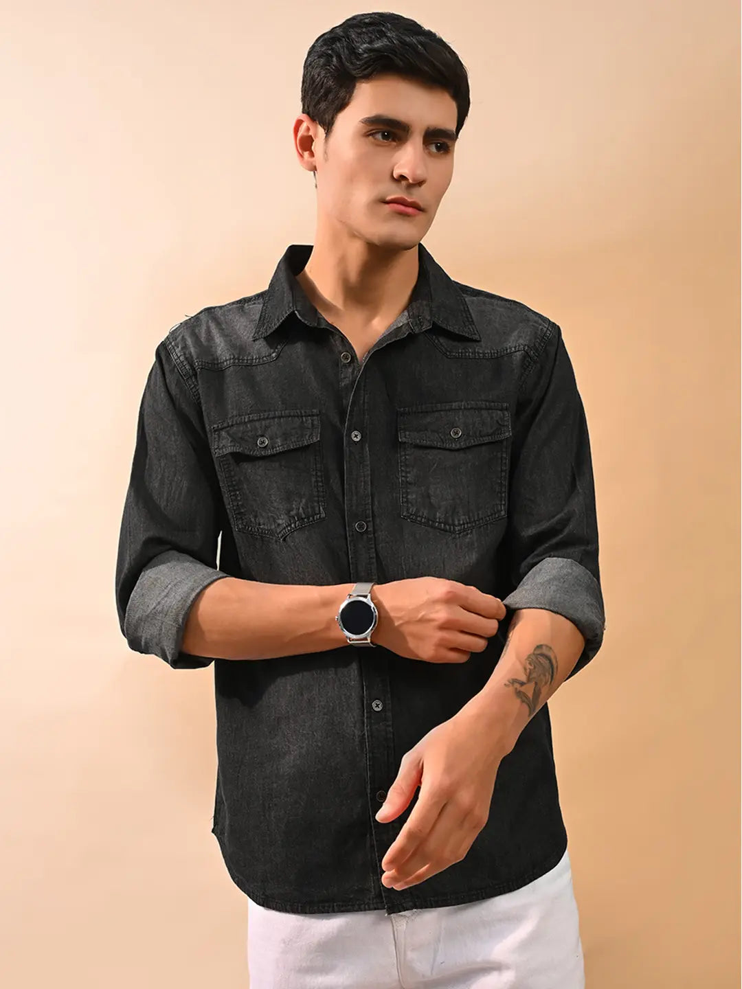 J&J black denim shirt for men