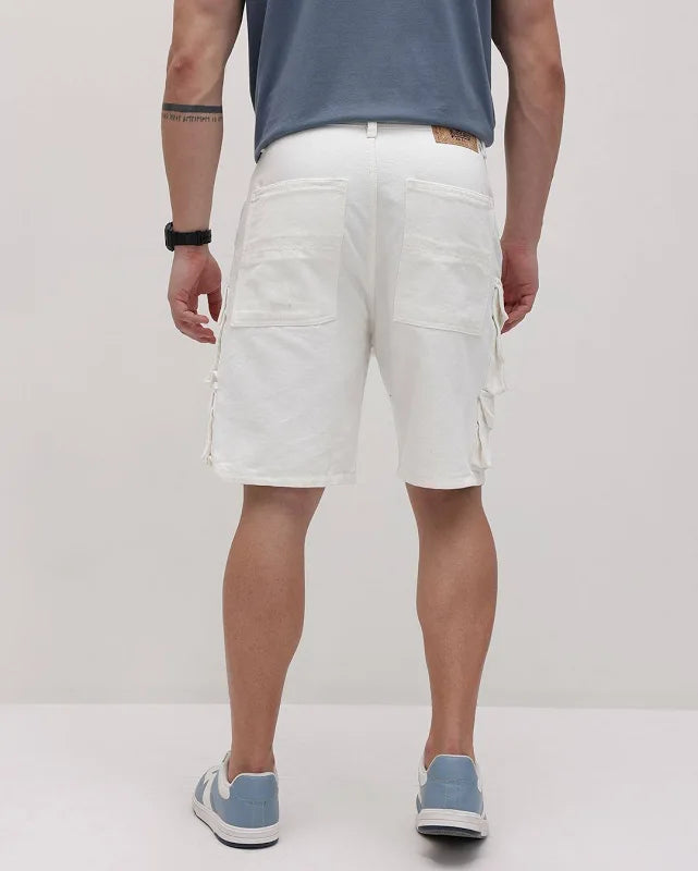 J&J fully stretchable white cargo men shorts