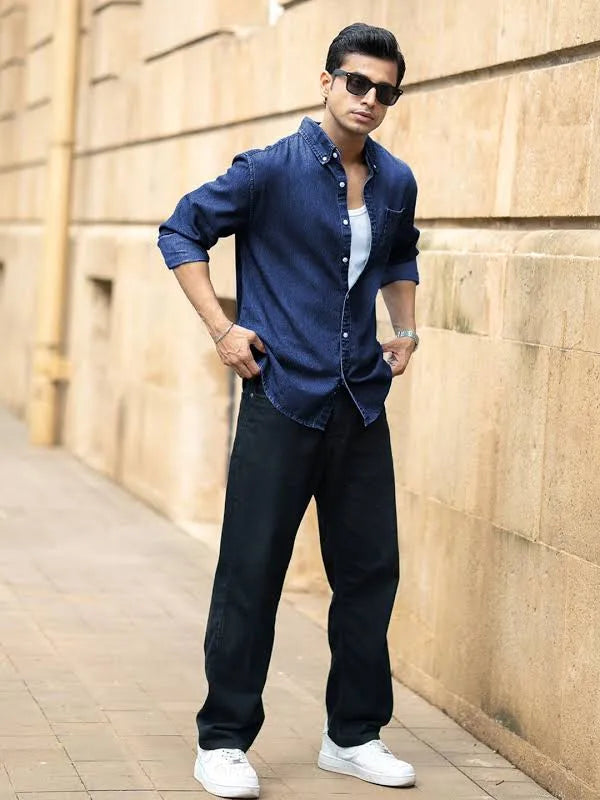 J&J blue denim shirt for men